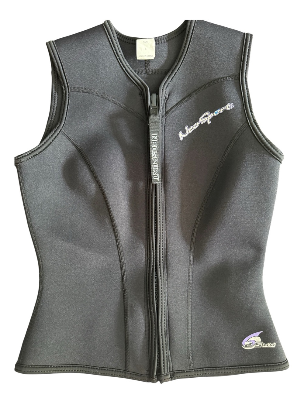 NeoSport Women's 6 Black Neoprene Swim Coverup Vest - Front Zip No Flaws